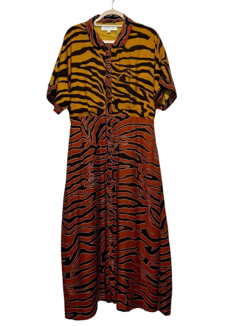 Buru Tiger Animal Print Maxi Shirt Dress Size XL